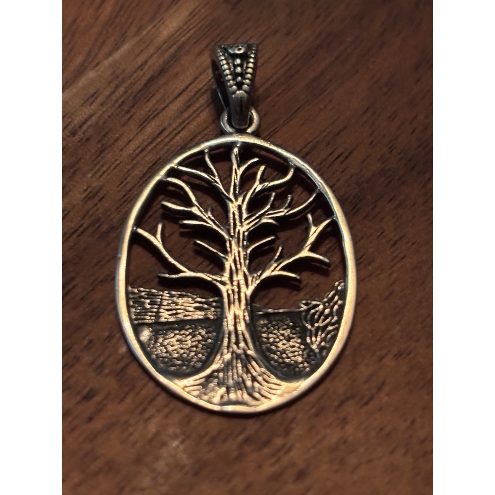 925 Sterling Silver Tree of Life Pendant Openwork Oval Necklace Charm